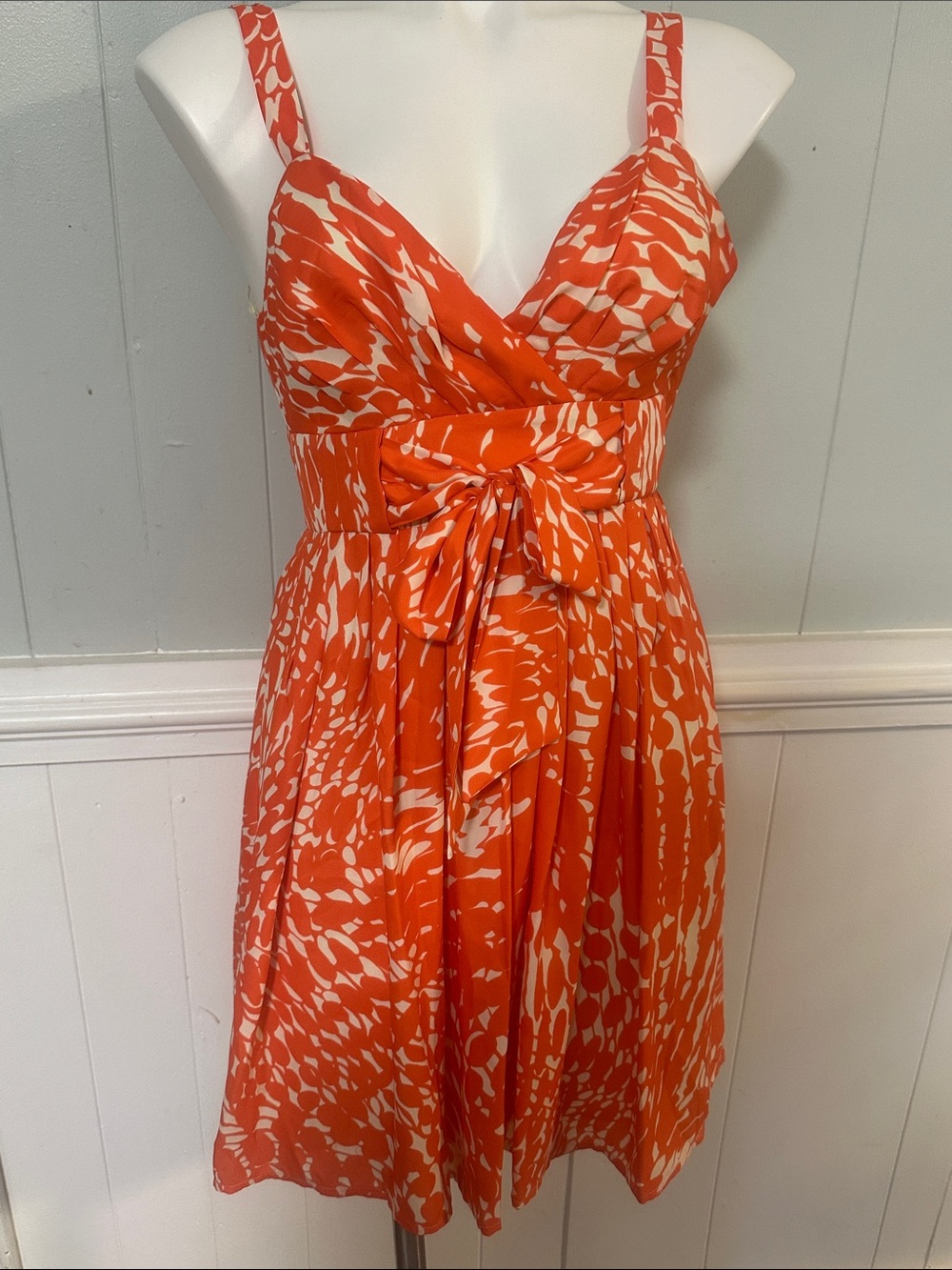 LC Lauren Conrad Orange and White Printed Tie-Waist Sundress